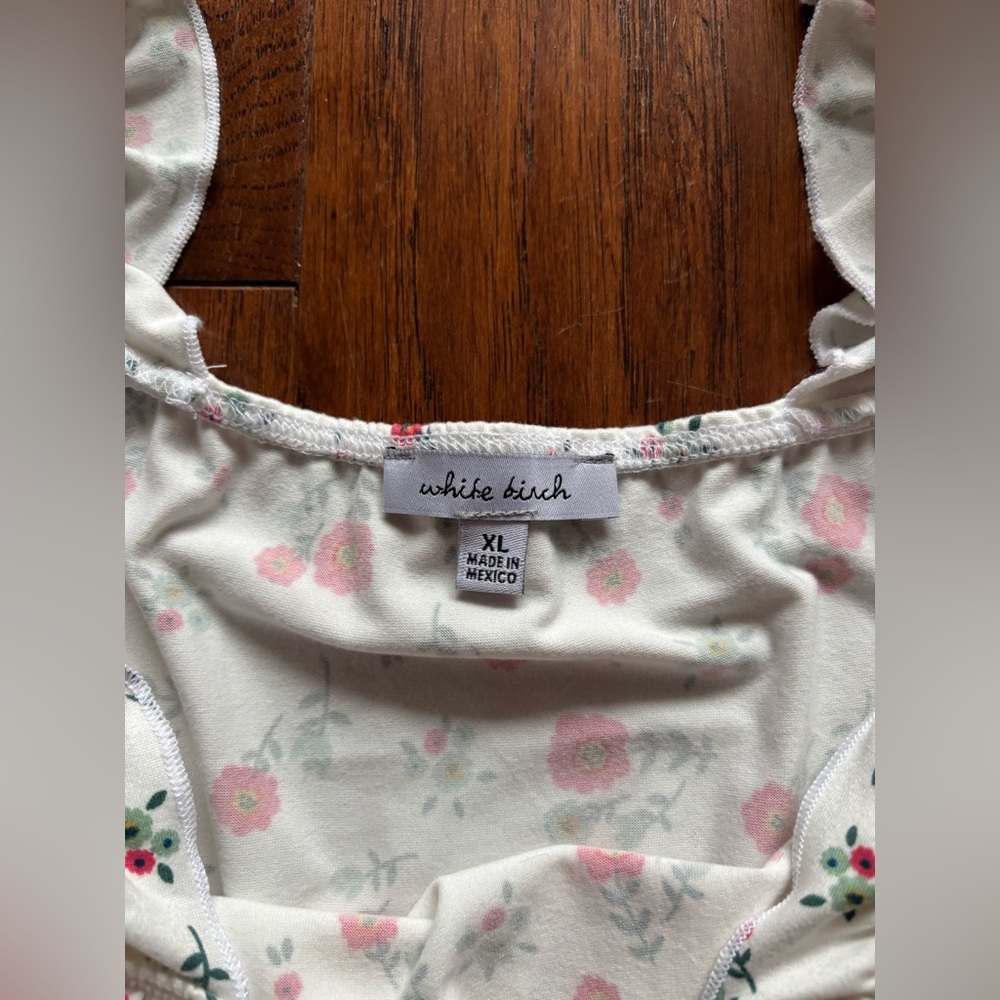 White Birch Ivory Floral Ruffle Sleeve Knit Top | Size XL - Picture 7 of 9